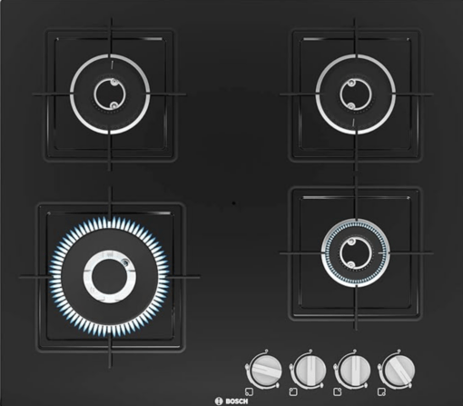 Bosch Built in Gas Hob Black Tempered glass Glass 4 Burner Auto Ignition 60 cm Italian Double Ring Burners (PNH6B6B12I) - Image 4